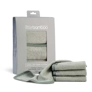 Towelling Wash Cloth 3pk - Bayleaf