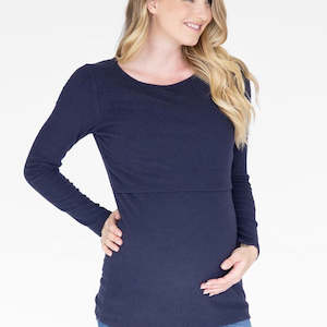 Nursing and Maternity Long Sleeve Top - Navy (Medium)