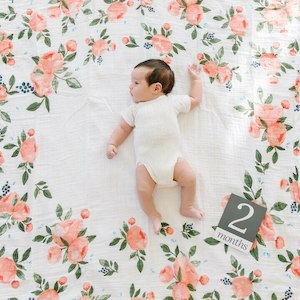 Baby wear: Muslin Photo Blanket & Milestone Set - Watercolour Roses