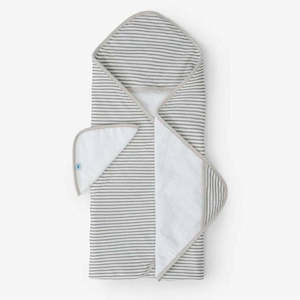 Hooded Towel & Wash Cloth - Grey Stripe