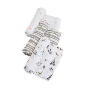 Baby wear: 3pk Cotton Muslin Swaddle - Forest Friends