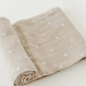 Baby wear: Single Cotton Muslin Swaddle - Taupe Cross