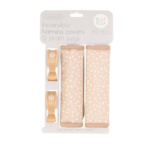 Baby wear: Harness Covers & Pram Pegs - Beige Dots