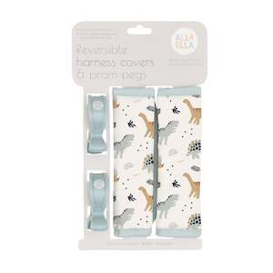 Harness Covers & Pram Pegs - Beige Dinosaurs