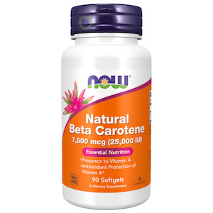 Eyes And Vision: Now Foods, Natural Beta-Carotene, 25000IU, 90 Sgels