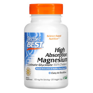 Mood Support: Doctor's Best, High Absorption Magnesium, Lysinate Glycinate 100% Chelated, 105mg, 120 Veg Caps