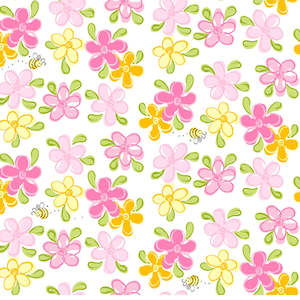 Sussybee Fabric: Mama Lamb Flowers White