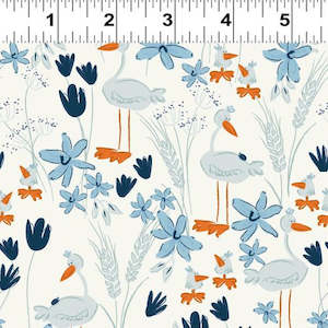 Secret Garden: Blue Goose by Meags and Me - Geese and Flowers - Natural