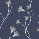 Secret Garden by Clothworks- Navy With Green Flowers