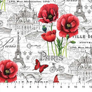 Northcott: Ooh La La Northcott Fabric- Paris -Red Poppies