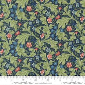 Morris Meadow - Large Leaves & Flowers - Navy/Green