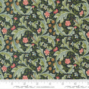 Morris Meadow - Large Leaves & Flowers - Black/Green