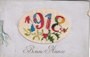 1918 SILK BONNE ANNEE GREETINGS BOOKLET POSTCARD