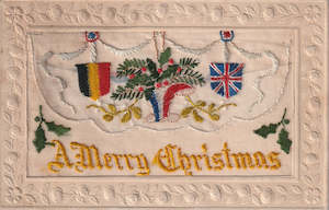 Wwi Military Flags Of Belgium, France & Britain Silk Postcard