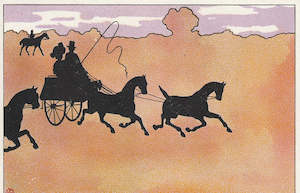 SILHOUETTES SURREY WITH HORSES POSTCARD