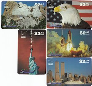 Telephone Cards: GLOBAL TELECOM WORLD TRAVEL $2 PHONECARDS X 5 TALK USA SERIES 1