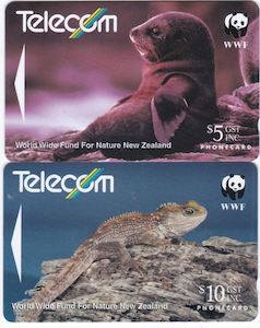 Telephone Cards: 1993 TELECOM WORLD WILDLIFE FUND (WWF) $5 & $10 PHONECARDS MINT