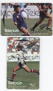 1994 Telecom Corporation Rugby Sevens Pair $5 Phonecards Mint