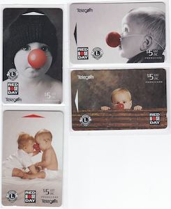 Telephone Cards: 1993 TELECOM RED NOSE DAY SET OF 4 x $5 PHONECARD MINT UNUSED