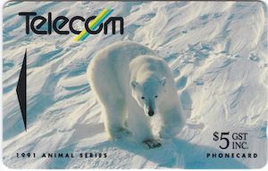 1991 TELECOM ANIMAL SERIES POLAR BEAR $5 PHONECARD MINT UNUSED