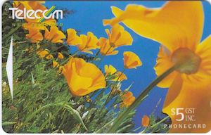 1996 TELECOM CALIFORNIA POPPIES FLORAL FANTASY $5 PHONECARD