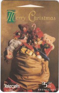 Telephone Cards: TELECOM CHRISTMAS SANTA’S SACK $5 PHONECARD UNUSED