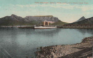 SHIPPING SHIP AT TABLE MOUNTAIN CAPE TOWN POSTCARD