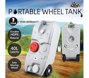 40L Wheel Water Tank Portable Outdoor Caravan Camping Motorhome Container - Grey