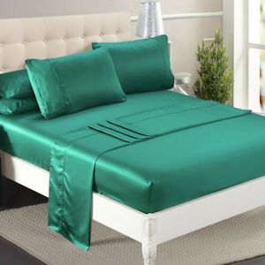 Homewares: DreamZ Ultra Soft Silky Satin Bed Sheet Set in King Single Size in Teal Colour