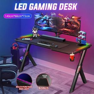 Homewares: Gaming Desk Office Computer Racer Table Desktop 140CM RGB LED Carbon Fiber