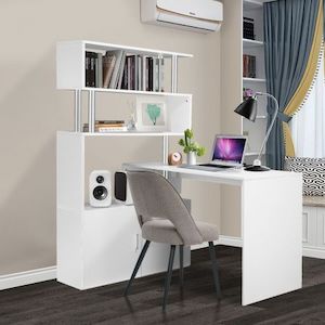 Office Computer Desk L Shaped Rotating Corner Study Home Writing Table 3 Bookshe…