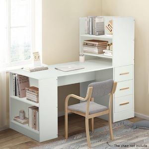 Homewares: 120cm Computer Desk Hutch with Shelves and Drawers on Side Home Office Furniture