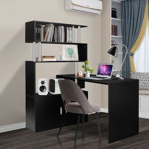 Office Computer Desk L Shaped Rotating Corner Study Home Writing Table 3 Bookshe…