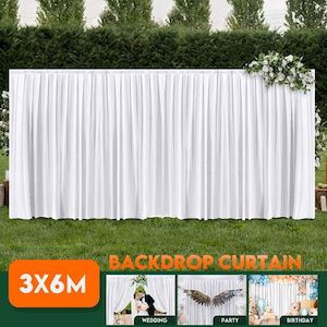 Homewares: White Backdrop Curtain Silk Drape Background Party Wedding Birthday Decoration Stage Photography with Rod Pocket 3x6m