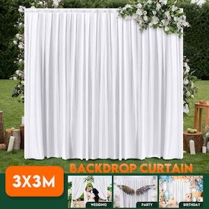 Homewares: White Backdrop Curtain Silk Background Drape Wedding Party Birthday Decoration Stage Photography with Rod Pocket 3x3m