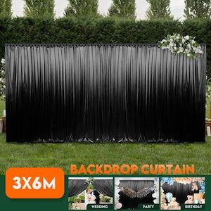 3x6m Black Backdrop Curtain Silk Drape Background Photo Party Wedding Birthday S…