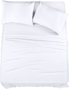 Homewares: Bedding Sheets Set 4 Piece Bedding Brushed Microfiber Shrinkage and Fade Resistant Easy Care (QUEEN SIZE, White)