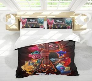 Homewares: 3D Trolls World Tour Printed Microfibre Duvet Cover Bedding Set and Pillowcase for Children and Teenagers Single size 140X210