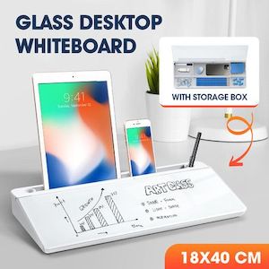 Glass Desktop Whiteboard Organiser Dry Erase White Board Memo Note Pad Computer …