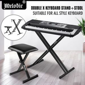 Melodic Adjustable Keyboard Stand Portable Piano Stool X-Shaped Bench Seat Set