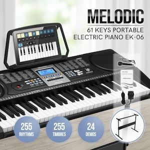 Homewares: 61 Key Portable Electronic Keyboard Electric Piano with Microphone Power Adaptor Melodic