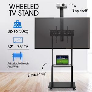 32-75 Mobile TV Floor Stand Bracket Freestanding Television Mount w/ Shelf