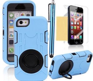 Homewares: TPU Rubber Heavy Duty Armour Shock Proof case For iPhone 5 5S,with Stylus Pen,Screen Protector and Cleaning Cloth Black/Light Blue