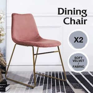 Homewares: Pink Dining Chairs Kitchen Room Office Seat Velvet Soft Fabric Upholstered Modern Mid Century Set of 2