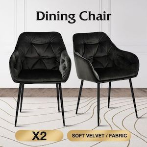 Black Dining Chairs Upholstered Kitchen Room Office Seat Velvet Soft Fabric Mid …