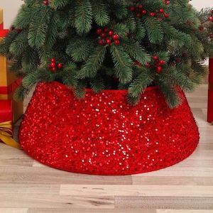 40 60 20cm Red Sequins Christmas Tree Collar Sparkly Round Ring Embroidered Chri…