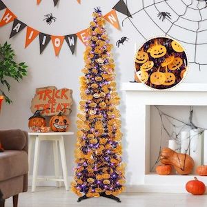 Homewares: 1.5m Tinsel Halloween Tree Sequins Party Indoor Outdoor Green Spider