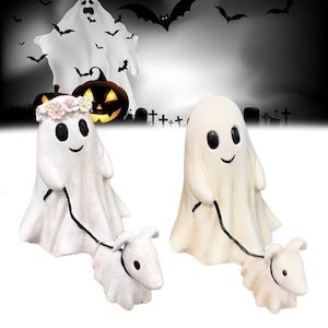 Halloween Ghost Walking Dog Statue,Ghost Walking His Ghost Dog Halloween Figurin…