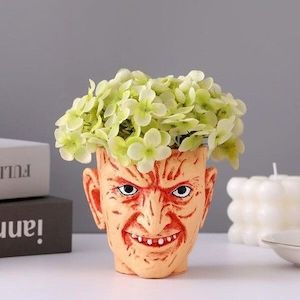 Homewares: Small Flower Pot, Faux Indoor Plant For Desk Shelf, Home Decor Trinket Tray, Horror Movie Collectible