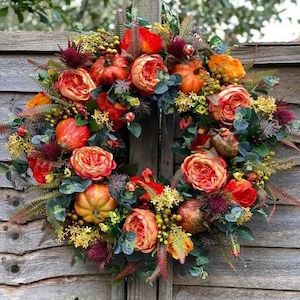 Homewares: Fall Peony and Pumpkin Wreath - Artificial Fall Wreath for Home Farmhouse Decor and Festival